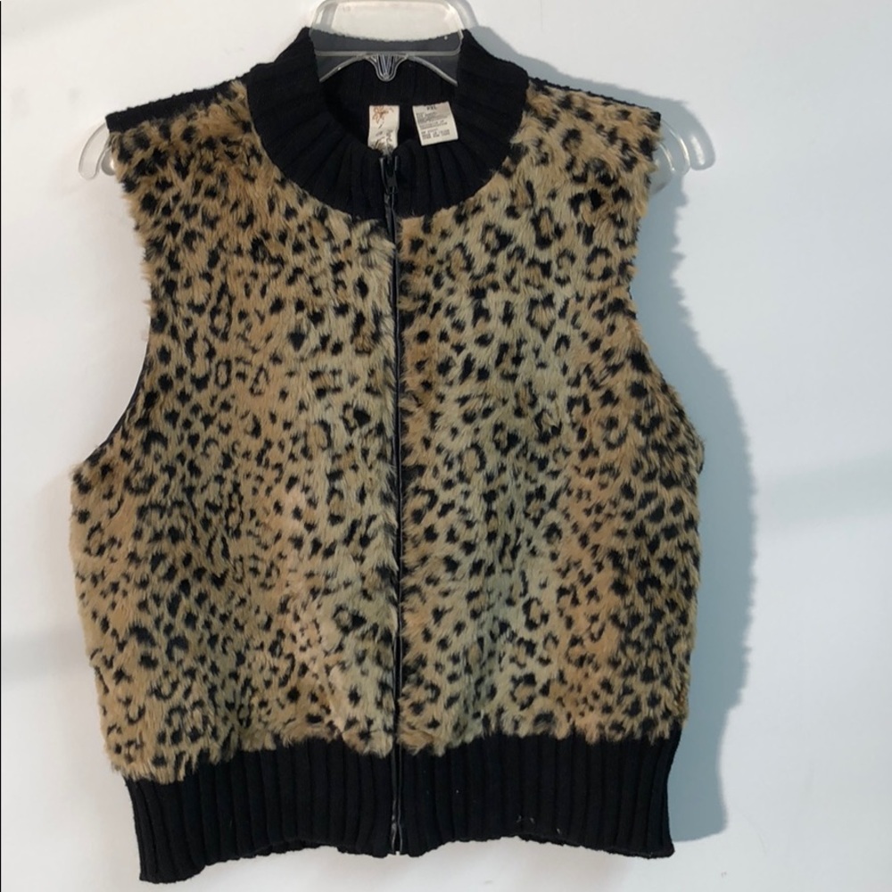 Tiara Petite faux animal fur zip up vest sweater